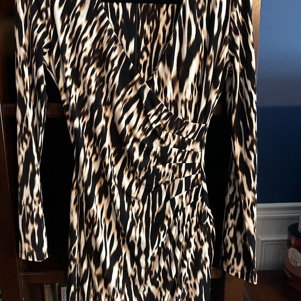 Calvin Klein Long Sleeve Dress in Brown and Black